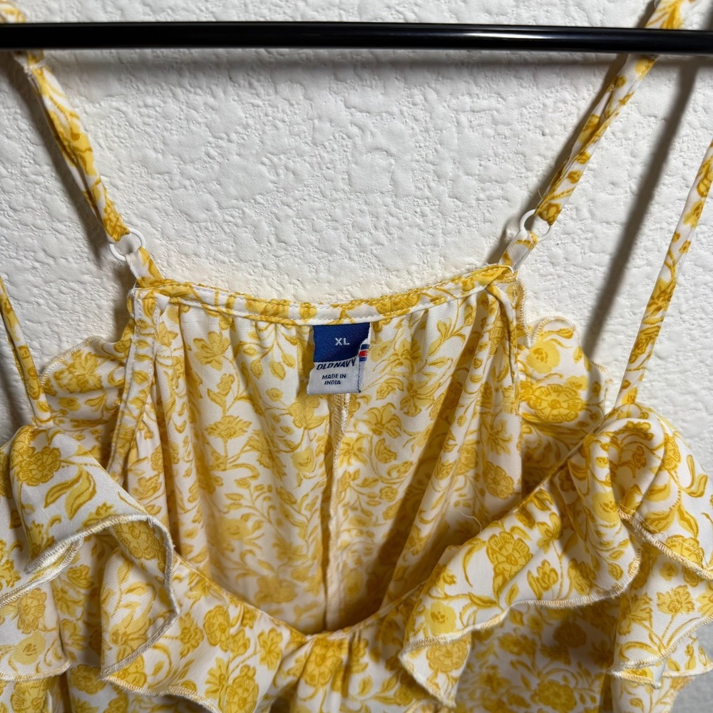 Old Navy Sleeveless Ruffled Midi Dress Womens XL Yellow Spaghetti Strap Floral - Picture 5 of 11